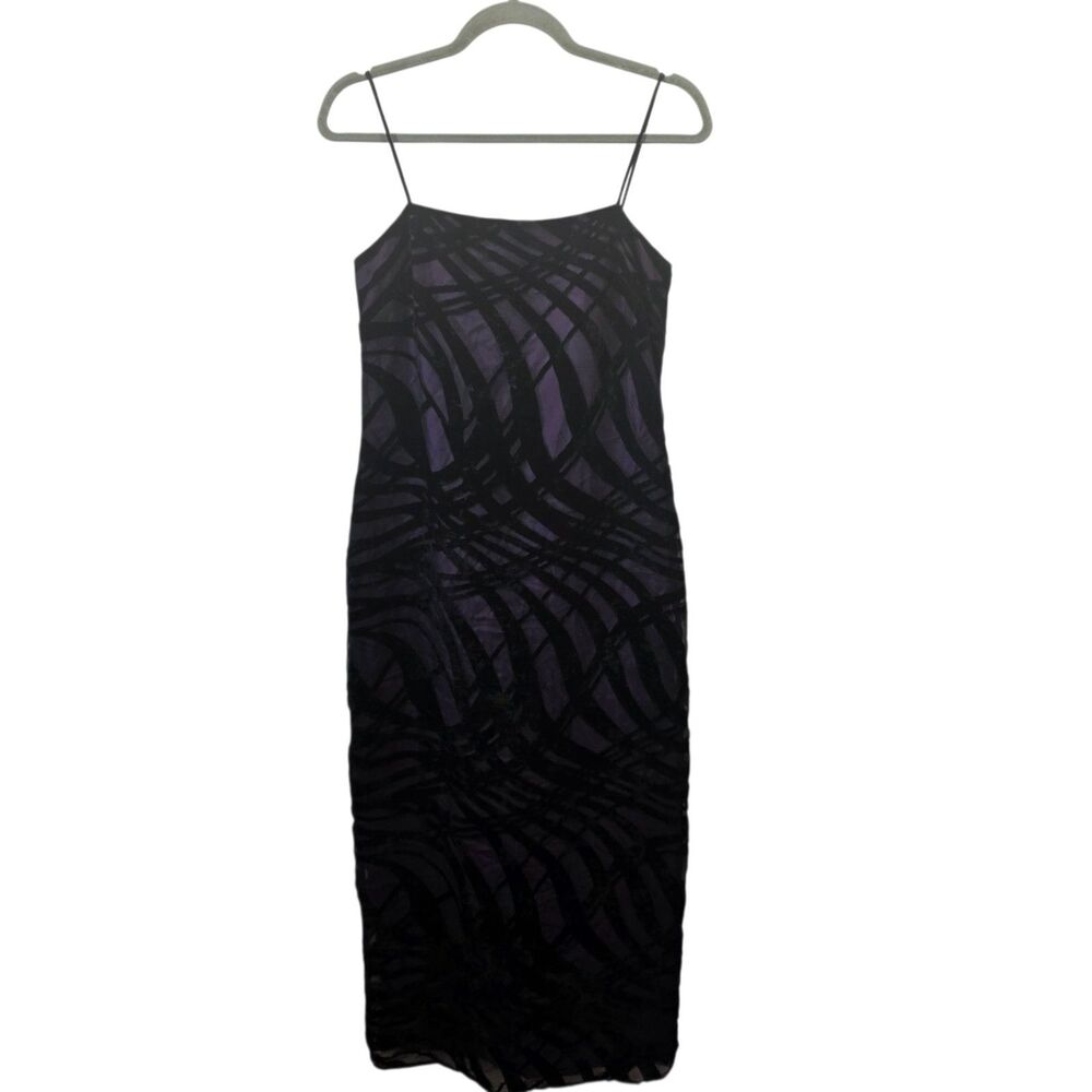Vtg 90s Arianna Rachel Kaye Velvet Dress 6P Purple Black Flocked Mesh Whimsigoth